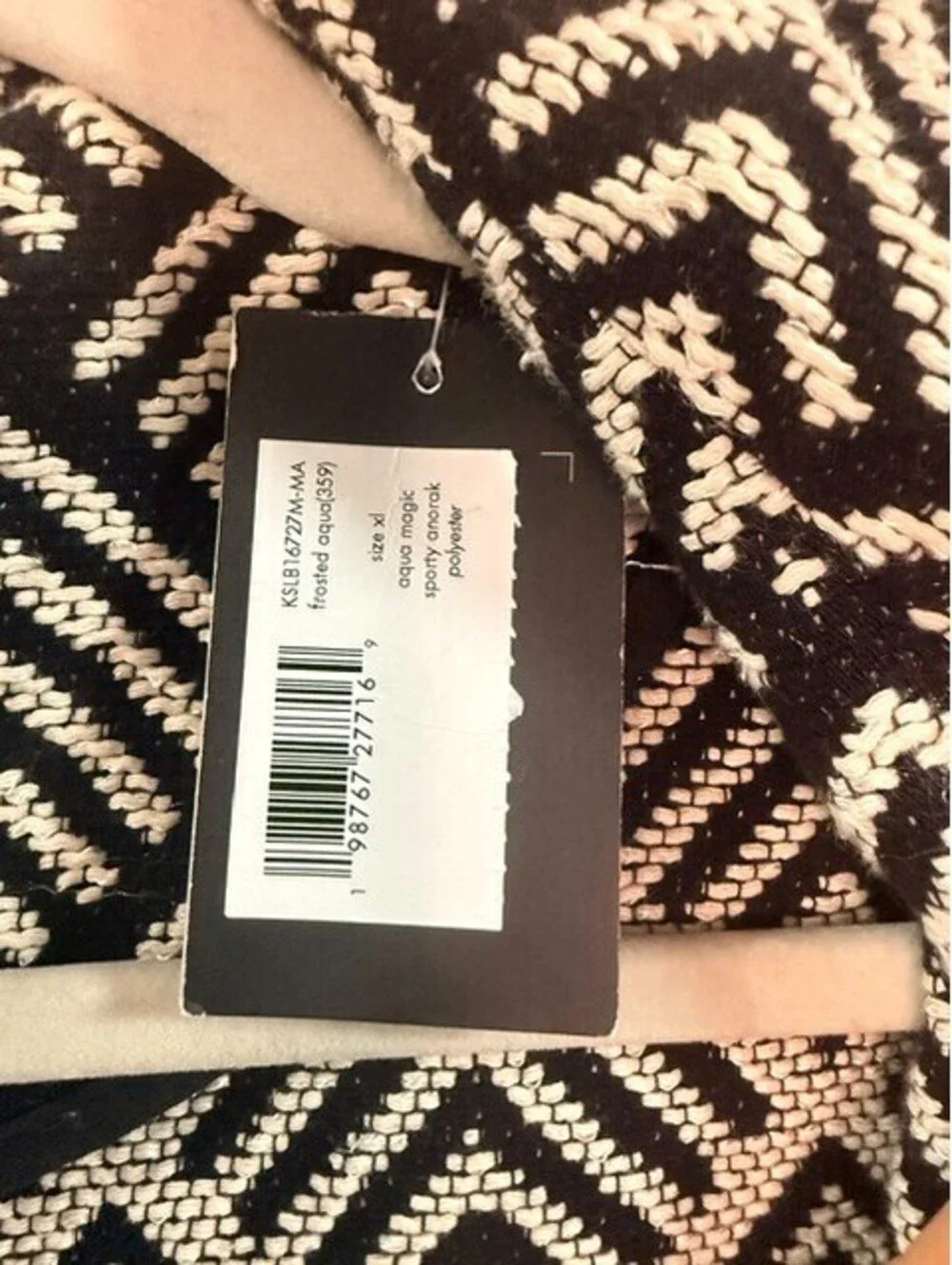 Kate Spade New York Women's Geometric Open Front Knit Cardigan Black Cream XL